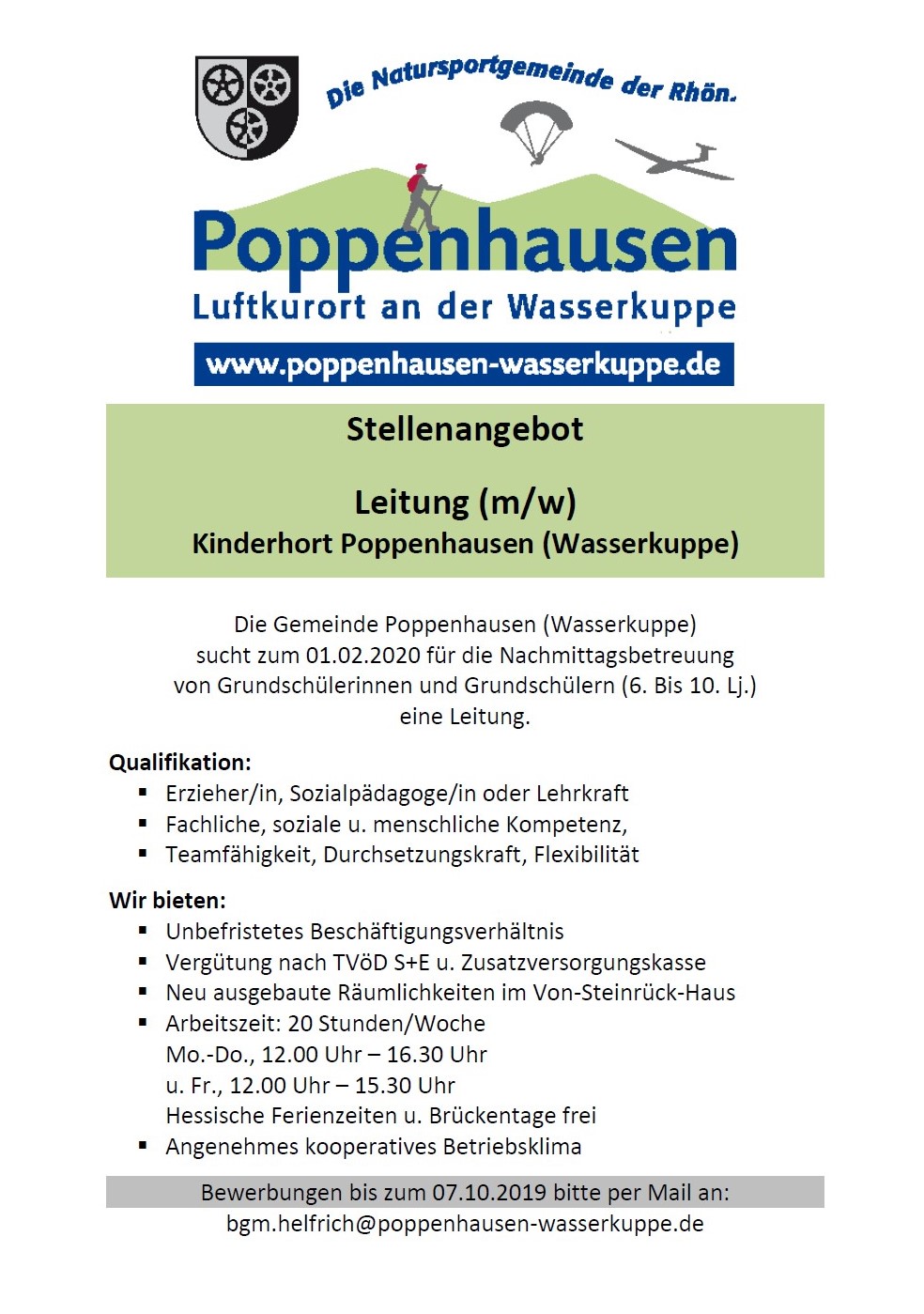 Stellenausschreibung für die Leitung des Kinderhortes Poppenhausen